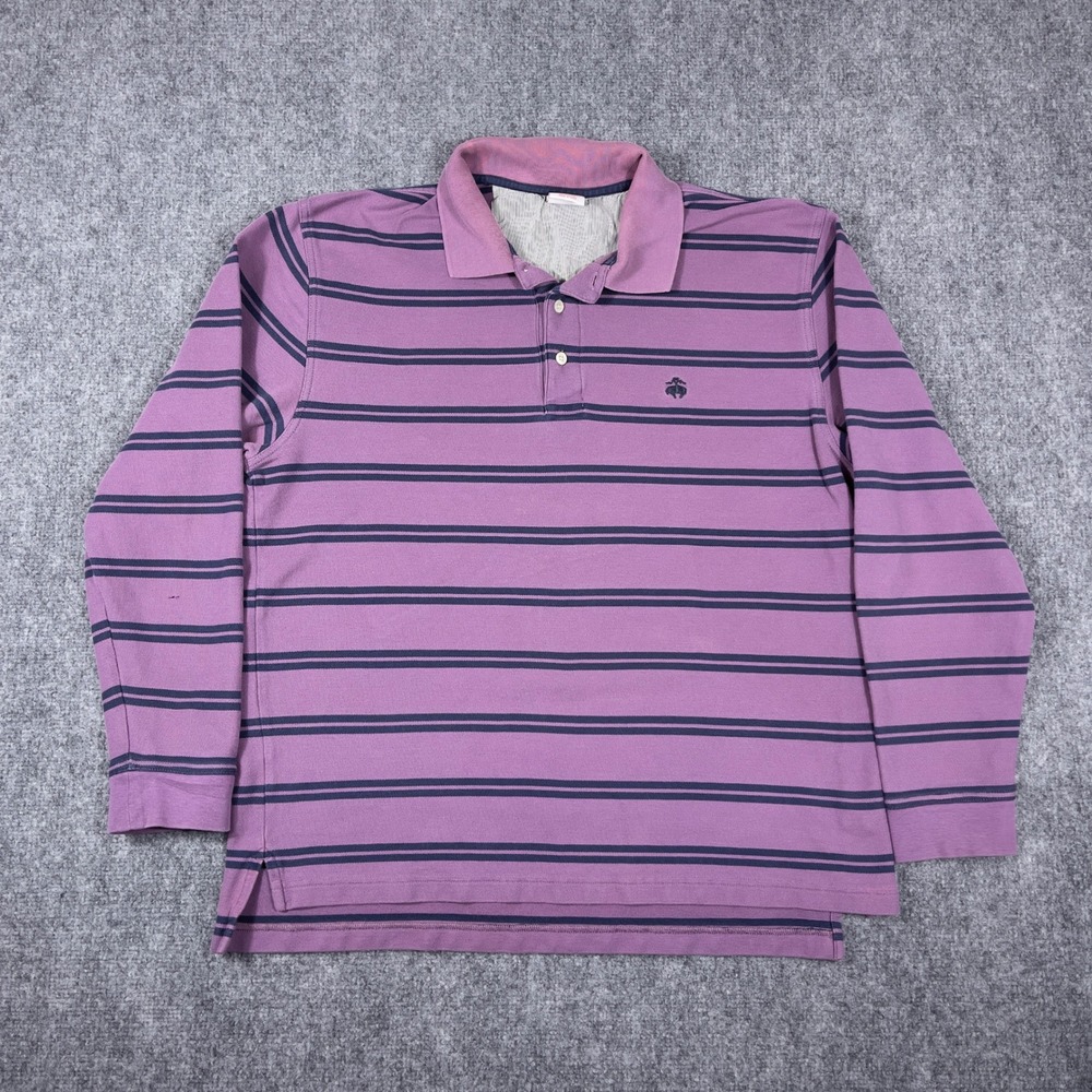Brooks Brothers Polo Shirt Mens L Purple Striped Long Sleeve Performance Cotton